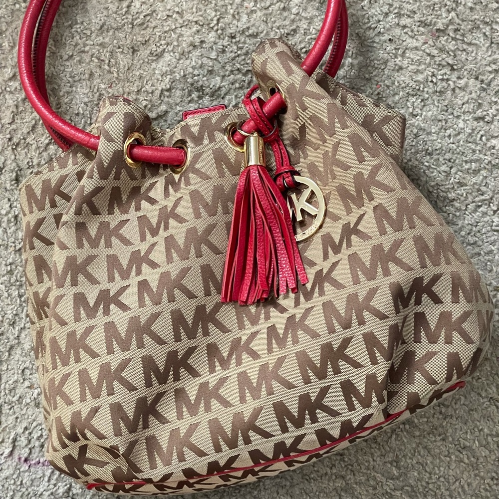 COPY - Red, Tan, Michael Kors tote / purse / bag